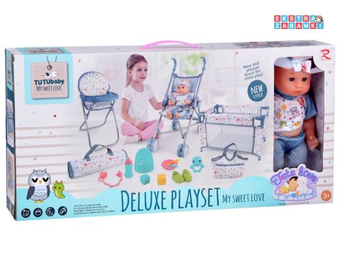 [ZA5917] Zestaw Deluxe lalka bobas wózek łóżeczko krzesełko akcesoria 16 el.