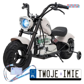 Biały Motor Chopper Warrior na akumulator - 1x350W, 36V/9Ah, bezszczotkowy silnik, pompowane opony - [XB-1058]