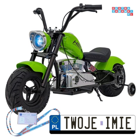 [XB-1058] Motocykl Chopper Warrior na akumulator 1x350W 36V/9Ah bezszczotkowy silnik pompowane opony - zielony