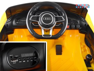 Żółte AUDI R8 Spyder na akumulator - 2x35W, 12V/7Ah, pilot, LED, panel muzyczny - [PA0182]