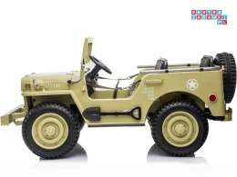 [PA0249] Wojskowe auto Jeep Willys trzyosobowy na akumulator 4x45W 12V/14Ah z pilotem - beżowy