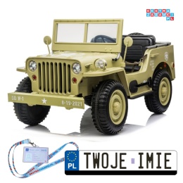 [PA0249] Wojskowe auto Jeep Willys trzyosobowy na akumulator 4x45W 12V/14Ah z pilotem - beżowy