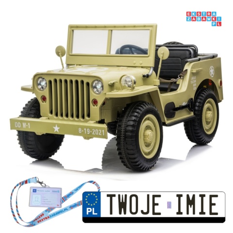 [PA0249] Wojskowe auto Jeep Willys trzyosobowy na akumulator 4x45W 12V/14Ah z pilotem - beżowy
