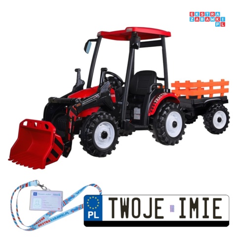 [PA0320] Duży traktor z przyczepą i łyżką na akumulator 2x200W 24V/7Ah Bluetooth wolny start - czerwony