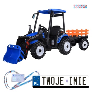 Traktor Duży z przyczepą i łyżką na akumulator - niebieski, 2x200W, Bluetooth, wolny start [PA0320]