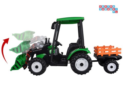 [PA0320] Duży traktor z przyczepą i łyżką na akumulator 2x200W 24V/7Ah Bluetooth wolny start - zielony