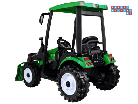 [PA0320] Duży traktor z przyczepą i łyżką na akumulator 2x200W 24V/7Ah Bluetooth wolny start - zielony