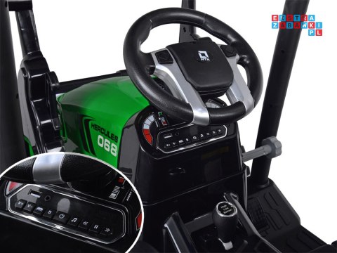 [PA0320] Duży traktor z przyczepą i łyżką na akumulator 2x200W 24V/7Ah Bluetooth wolny start - zielony