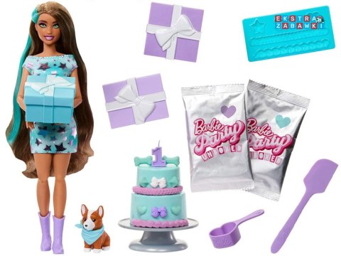 [ZA6066] Mattel Barbie Party Unboxed lalka z serii Urodziny pies corgi