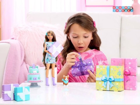 [ZA6066] Mattel Barbie Party Unboxed lalka z serii Urodziny pies corgi