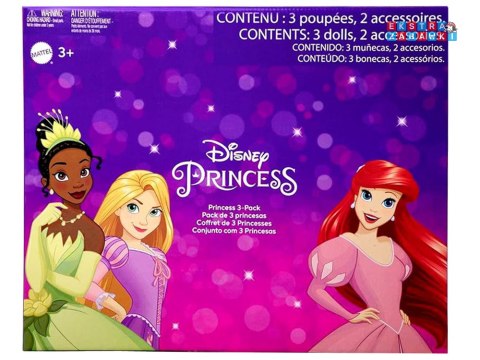 [ZA6036] Mattel Disney Princess zestaw 3 lalek: Ariel Tiana Roszpunka