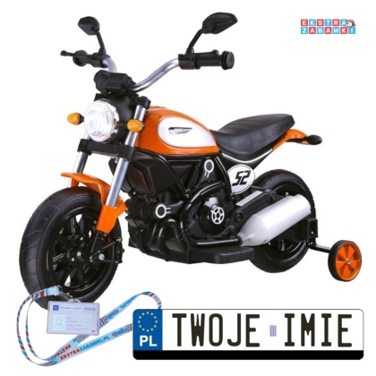Pomarańczowy Motor Street Bob na akumulator - 6V/7Ah, pompowane opony, wolny start, MP3 - [PA0235]