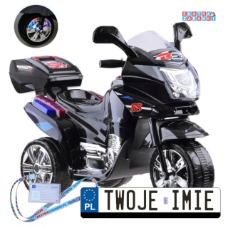 Czarny Motorek na akumulator - 6V/4.5Ah, światła led - [PA0241]