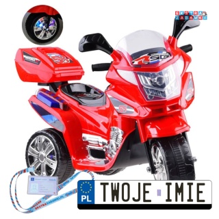 Czerwony Motorek na akumulator - 6V/4.5Ah, światła led - [PA0241]