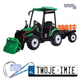 [PA0320] Duży traktor z przyczepą i łyżką na akumulator 2x200W 24V/7Ah Bluetooth wolny start - zielony