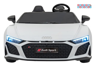 Białe Audi Spyder R8 Lift na akumulator - 2x200W, 24V/14Ah, ekoskóra - [A3000]