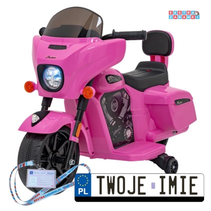 Różowy Motor Chopper INDIAN na akumulator - 1x35W, 6V/4.5Ah, LED, klakson - [BDM0963]