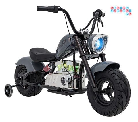 [XB-1058] Motocykl Chopper Warrior na akumulator 1x350W 36V/9Ah bezszczotkowy silnik pompowane opony - szary