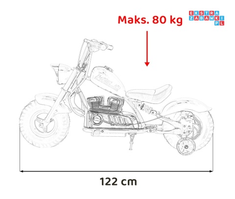 [XB-1058] Motocykl Chopper Warrior na akumulator 1x350W 36V/9Ah bezszczotkowy silnik pompowane opony - zielony