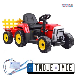 Traktor z przyczepą na akumulator - czerwony, 12V/7Ah, z pilotem, wolny start, panel muzyczny [PA0242]