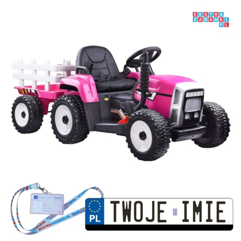 [PA0242] Traktor z przyczepą na akumulator 12V/7Ah z pilotem wolny start panel muzyczny - różowy
