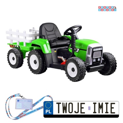 Traktor z przyczepą na akumulator - zielony, 12V/7Ah, z pilotem, wolny start, panel muzyczny [PA0242]