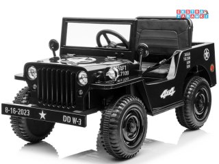 Czarne Wojskowe Willys na akumulator - 4x25W, 12V/7Ah, pilot, EVA, ekoskóra, saperka - [PA0263]