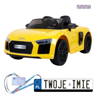 Żółte AUDI R8 Spyder na akumulator - 2x35W, 12V/7Ah, pilot, LED, panel muzyczny - [PA0182]