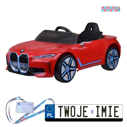 Czerwone BMW i4 na akumulator - 12V/7Ah, pilot, led, EVA, ekoskóra - [PA0310]
