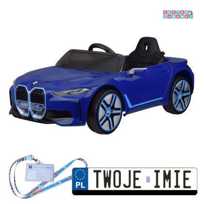 Niebieskie Autko BMW i4 na akumulator - 12V/7Ah, pilot, led, EVA, ekoskóra - [PA0310]