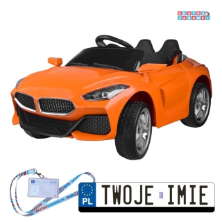 Pomarańczowe Autko cabrio BEMA na akumulator - 12V/4.5Ah, pilot, bujanie - [PA0276]