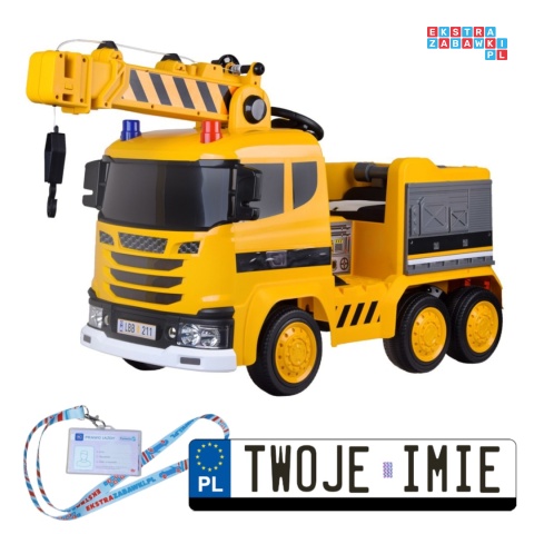 [PA0317] Duży dźwig na akumulator 12V/10Ah ruchomy hak światło dźwięk bujanie - żółty