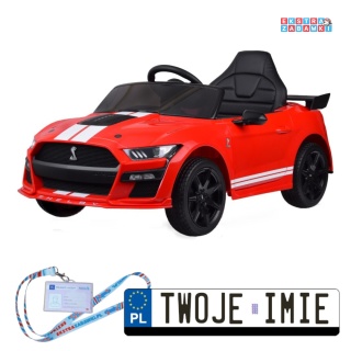 Czerwony Ford Mustang Shelby GT500 na akumulator - 2x35W, 12V/10Ah, pilot, EVA, bluetooth - [PA0306]