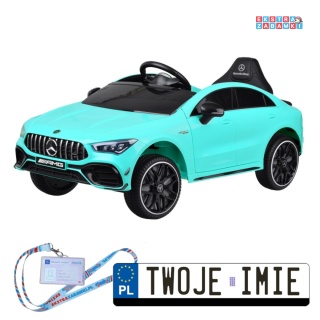 Miętowy Mercedes AMG CLA 45S na akumulator - 4x4, 12V/10Ah, efekt bujania, Bluetooth, pilot - [PA0307]