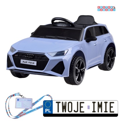 Jasnoniebieskie Audi RS 6 na akumulator - 2x25W, 12V/7Ah, EVA, ekoskóra, MP3 - [PA0297]