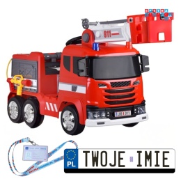 [PA0316] Straż pożarna wóz strażacki na akumulator 2x45W 12V/10Ah sikawka bujanie - czerwony