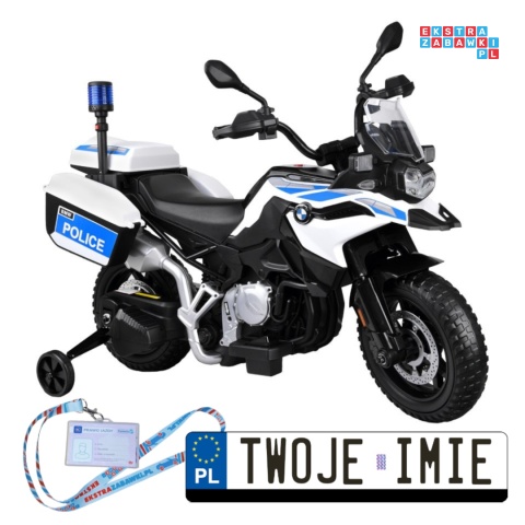 [PA0282] Motocykl BMW Policja na akumulator 2x35W 12V/7Ah kogut kółka boczne sakwy LED - biały
