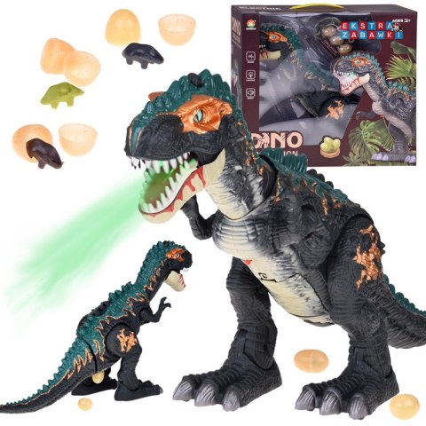 [ZA5716] Duży dinozaur robot chodzi ryczy znosi jajka efekty świetlne para