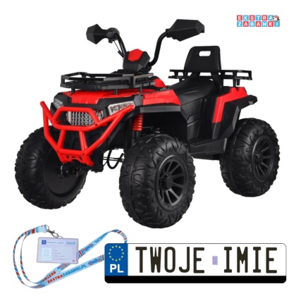 Czerwony Duży quad na akumulator - 4x25W, 12V/12Ah, gaz w manetce, amortyzator [PA0315]