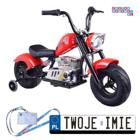 [PA0318] Motocykl Chopper na akumulator 24V/14Ah max 80kg manetka pompowane koła ekoskóra świecące cylindry - czerwony