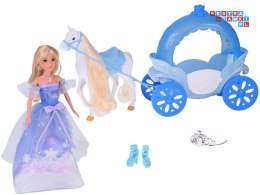 [ZA5419] Lalka księżniczka w balowej sukni z białym koniem i karocą kareta