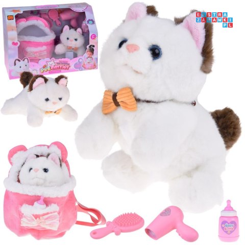 [ ZA5593 ] Mięciutki kotek z efektem bicia serca, wyginanymi łapkami + plecak