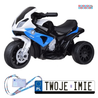 Niebieski Motor sportowy BMW na akumulator - 6V/4Ah, ekoskóra, owiewka - [PA0311]