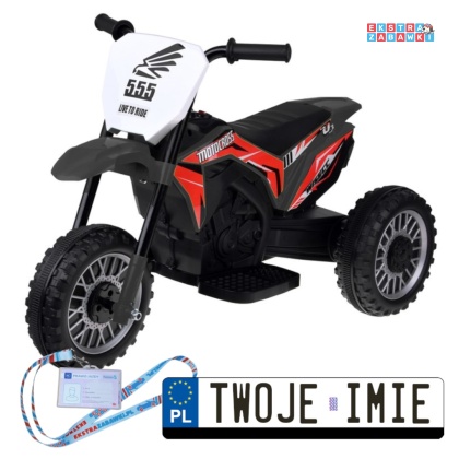Czarny Motorek trójkołowy cross na akumulator - 1x30W, 6V/4.5Ah, z panelem muzycznym - [PA0334]