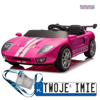 Różowe Ford GT na akumulator - 4x100W, 24V/7Ah, Bluetooth, ekoskóra, EVA - [S325]