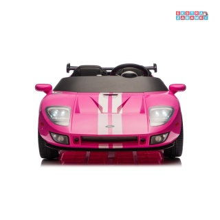 Różowe Ford GT na akumulator - 4x100W, 24V/7Ah, Bluetooth, ekoskóra, EVA - [S325]
