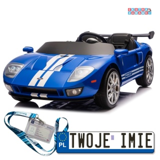 Niebieskie Ford GT na akumulator - 4x100W, 24V/7Ah, Bluetooth, ekoskóra, EVA - [S325]
