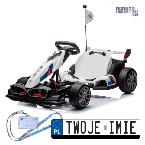 [BDM00978] Gokart BMW z funkcją driftu na akumulator 2x200W 24V/9Ah wolny start sportowe siedzenie - biały