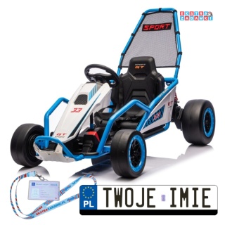 [DM-108.DRIFT] Gokart TORNADO z funkcją driftu na akumulator 2x150W 24V/7Ah siedzenie z ekoskóry Bluetooth - niebieski