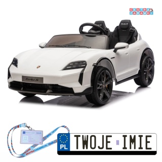 Białe Porsche Taycan Turbo S na akumulator - 2x45W, 12V/7Ah, ekoskóra, Bluetooth, pilot - [BDM0988]
